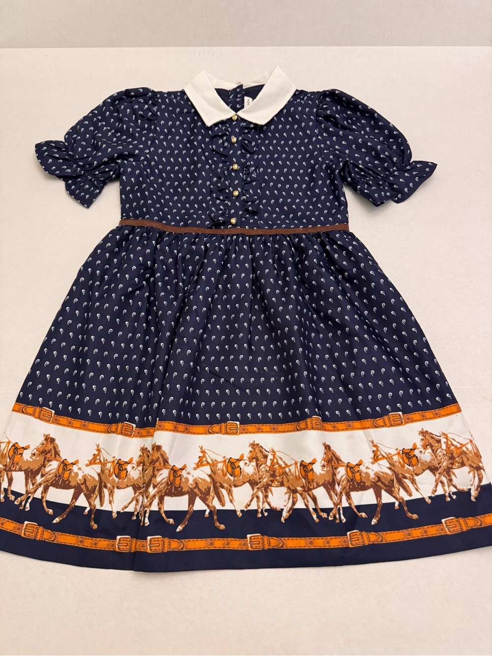 Janie and Jack Girls Equestrian Merchant Marine Horse The West Trends Dress Sz 8